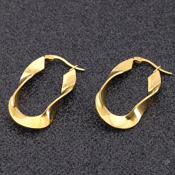  Серьги-кольца из нержавеющей стали для женщин Корейские овальные плоские витые золотые серьги Простые эстетические ювелирные аксессуары