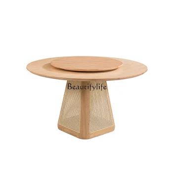 Скандинавский цвет дерева Круглый обеденный стол из массива дерева Современный минималистичный проигрыватель Bed & Breakfast Каменная плита