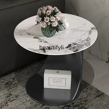 Современная минималистичная каменная плита Маленький столик Чайный приставной столик Диван Боковой шкаф Простая домашняя кровать Изголовье Маленький круглый стол Мебель
