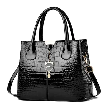 сумка с тиснением из крокодила, элегантная сумочка через плечо из лакированной кожи, женская сумка-ранец на молнии