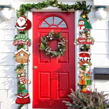 Счастливого Рождества Декоративная дверь Висячий баннер Санта-Клаус Снеговик Лось Куплет Рождественский декор для дома Рождественские украшения