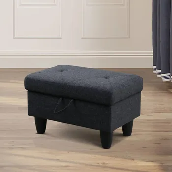 фланелевый прямоугольный пуфик для хранения, скамья тафтинговая подставка для ног, современный пуф с подъемной крышкой для гостиной, черно-серый