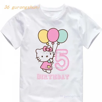 Футболка для девочек Одежда мультфильм привет кот детская одежда детский мальчик футболка 4 5 6 день рождения ребенок одежда для девочек графические футболки