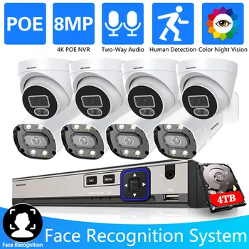 Цветной Система камер видеонаблюдения ночного видения Ai Face Система видеонаблюдения Видеонаблюдение 8CH 4K Двусторонняя аудиосвязь На открытом воздухе IP Secur Cam XMEYE Набор приложений
