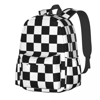 Черный шахматный рюкзак Классический черно-белый клетчатый дорожные рюкзаки Женский стиль Школьные сумки Дизайнерский мягкий рюкзак